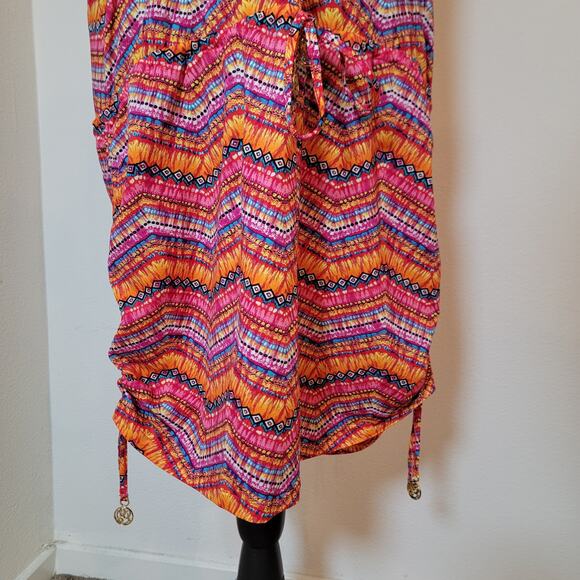 Luli Fama V-Neck Racerback Swim Cover-Up Dress Multi Color Pattern Cinch Resort - Picture 6 of 14